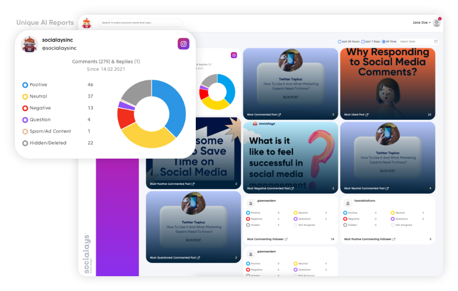 Socialays web app AI reports dashboard UI design